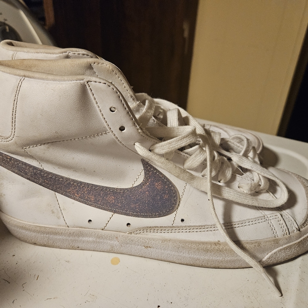 Nike White High-Top Sneakers with Gray Swoosh